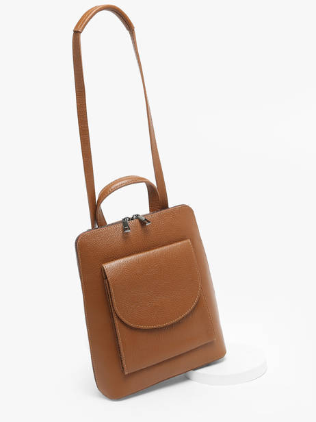 Rugzak / Schoudertas Leder Milano Bruin caviar CA240615 ander zicht 2